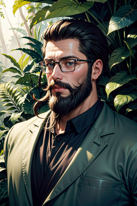01944-3767874398-Masterpiece, award winning portrait of a bearded hipster explorer in a Jungle by Syd Mead, cold color palette, muted colors, det.png